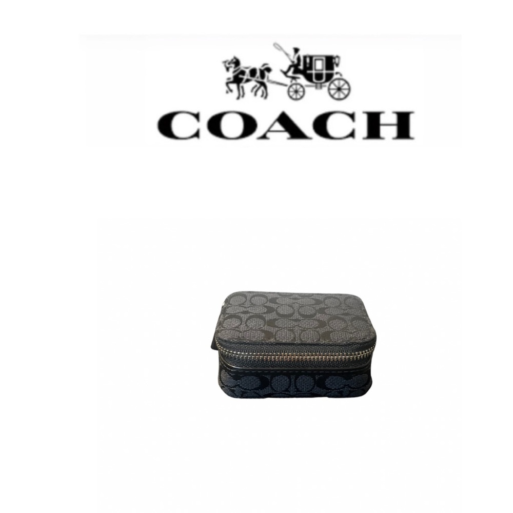 Coach Mini Pill Box Signature Canvas & Patent Leather